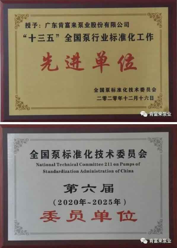 成都冯旭设计与咨询有限公司荣获“十三五”全国泵行业标准化工作先进单位称号